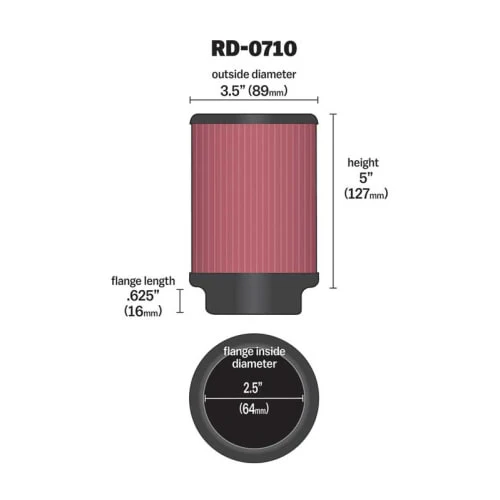 K&N Universal Clamp-On Air Filter - RD-0710 - Image 2