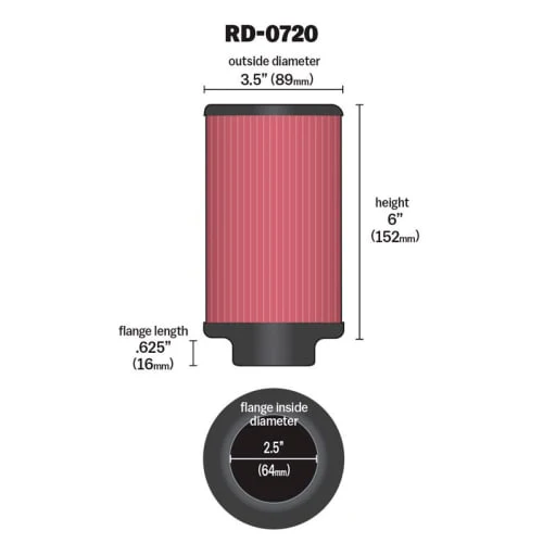 K&N Universal Clamp-On Air Filter - RD-0720 - Image 2